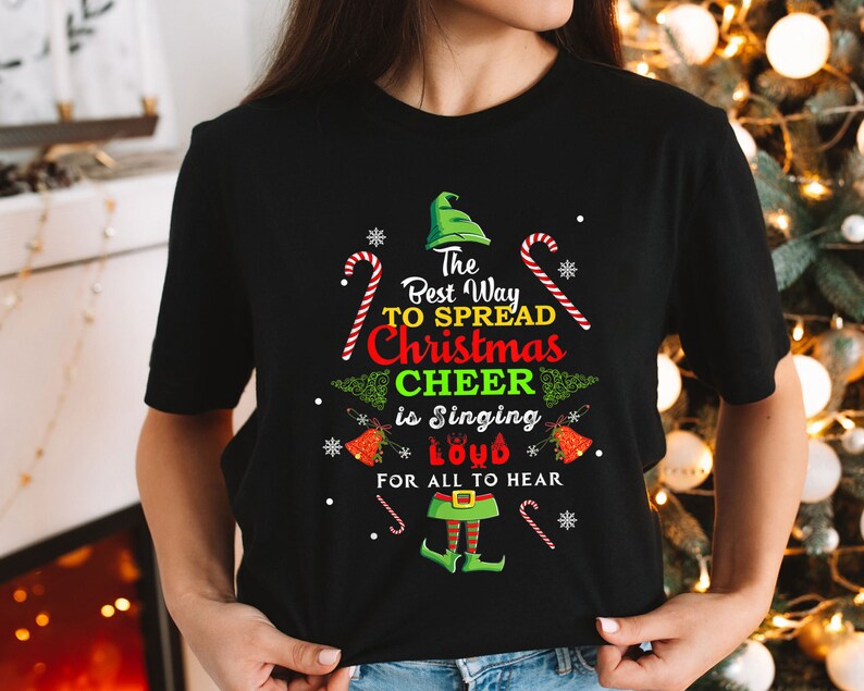 Spread Christmas Cheer With a Song Xmas Elf Pajama Tshirt Etsy UK