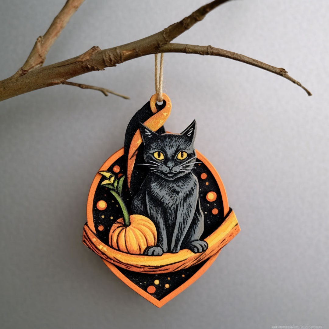 Black Cat Halloween Ornaments Black Cat Love Halloween Etsy