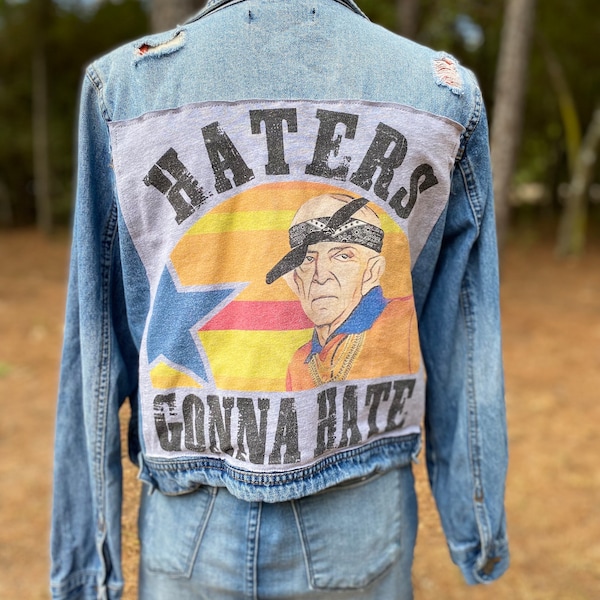 Upcycled Baseball Inspired Denim Jacket | Houston Astros Inspired Denim Jacket