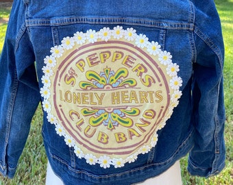 Upcycled Kids Beatles Inspired Denim Jacket | Sgt Peppers Inspired Jacket | Daisy Jacket