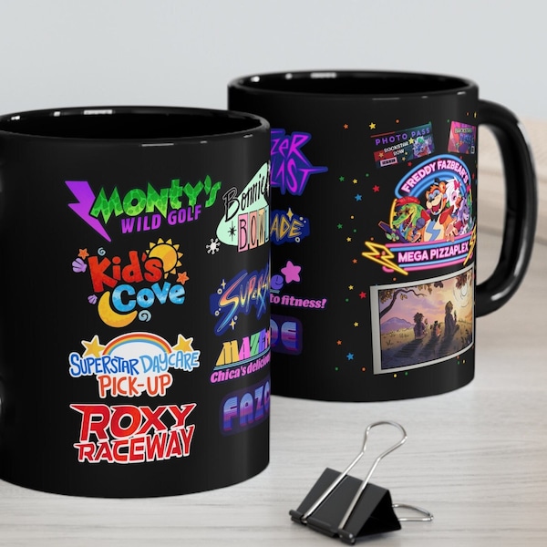 Tasse noire de 11 oz pour gamer girl cadeaux pour gamers décoration de chambre pour étagères tasse à café gaming cadeaux mignons Freddy Fazbear violation de sécurité FNAF