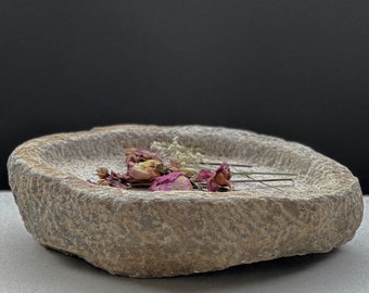 Antique Limestone Plate | One-of-a-Kind Meditation Essentials Tray | Heavyweight Real Stone Holder | Wabi Sabi & Minimalist Decor