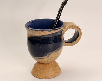 Espresso Cup: Navy Blue Glaze, (6oz), Handmade, Speckled Stoneware