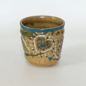 Handmade Ceramic Cup with Heart and Dot Pattern