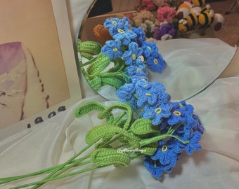 Crochet Flowers Blue Forget Me Not Handmade | Perfect Mother's Day Gift Birthday Gift Anniversary Gift