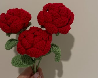 Bouquet Di Fiori All'Uncinetto Fatti A Mano, Rose E Tulipani In Cotone, Regalo Per San Valentino E Festa Della Mamma (Rosso) - 3