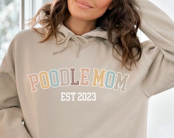 Custom Retro Poodle Mom Hoodie, Personalized Year Poodle Mom T-Shirt, 2024 Dog Mom Sweatshirt, Custom Year Poodle Mom Gift For Poodle Lover