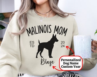 Personalized Malinois Mom Sweatshirt Gift, Custom Established Year Mother's Day Present,  EST 2024 Dog Lover Sweater, Pet Breed Mama Shirt,