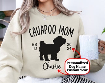 Custom Cavapoo Mom Sweatshirt Gift, Personalized Name Established Year Mother's Day Present, EST 2024 Dog Lover Sweater, Cavalier Poodle Mix