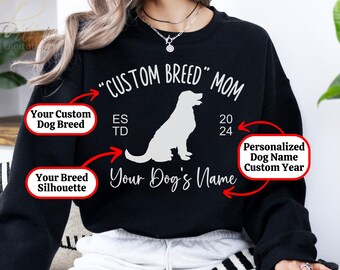 Custom Dog Breed Mom Sweatshirt Gift, Personalized Name Established Year Mother's Day Present, EST 2024 New Puppy Owner Sweater, Pet Lover