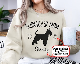 Custom Schnauzer Mom Sweatshirt Gift, Personalized Name Established Year Mothers Day Present, EST 2024 Dog Lover Sweater Birthday, New Puppy