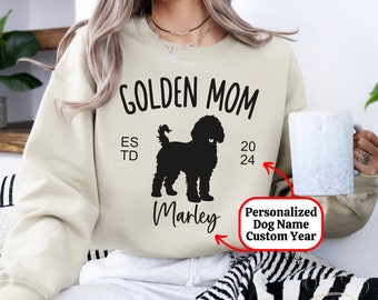 Personalized Goldendoodle Mom Sweatshirt Gift, Custom Year Golden Mother's Day Present, EST 2024 Dog Lover Sweater Birthday, New Puppy Mama