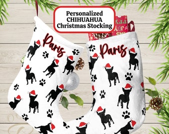 Personalized Chihuahua Stocking Christmas, Custom Name Chihuahua Gift, Unique Holiday Home Mantel Decor Sock, Dog Breed  X-mas Decoration