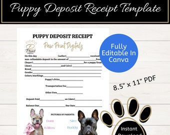 Breeder Puppy Deposit Receipt Template Breeder Starter Pack Breeding Business Form Dog Breeder Form Puppy Purchase Receipt Editable In Canva