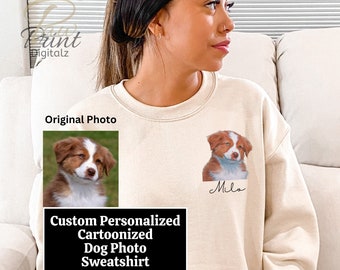 Custom Cartoon Pet Photo Sweatshirt Custom Dog Photo Hoodie Custom Cartoon Pet Photo Sweatshirt Personalized Dog Photo Hoodie Dog Lover Gift