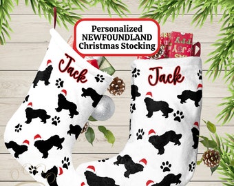 Personalized Newfoundland Stocking Christmas, Custom Name Newfoundland Gift, Unique Holiday Home Mantel Decor, Dog Breed X-Mas Decoration