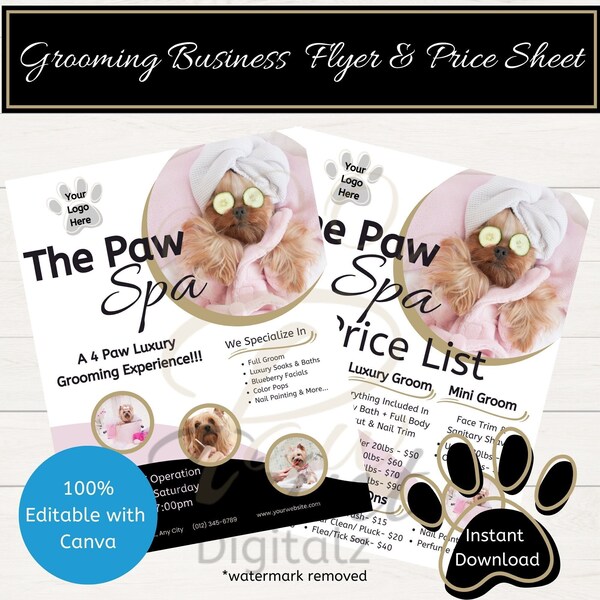 Dog Groomer Price Sheet Etsy