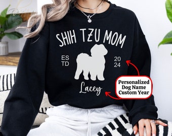 Personalized Name Shih Tzu Mom Sweatshirt Gift, Custom Established Year Mothers Day Present, EST 2024 Dog Lover Sweater Birthday, New Puppy