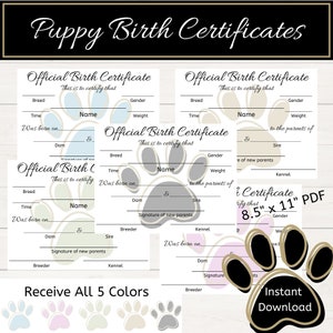 Birth Certificate for Puppy Breeder Starter Pack Whelping Kit Forms Puppy Go Home Bag Litter Records PDF for Breeders Dog Breeder Template