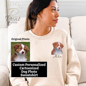 Custom Cartoon Pet Photo Sweatshirt Custom Dog Photo Hoodie Custom Cartoon Pet Photo Sweatshirt Personalized Dog Photo Hoodie Dog Lover Gift
