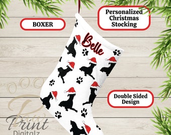 Personalized Boxer Stocking Christmas, Custom Pet Name Boxer Gift, Unique Holiday Home Mantel Decor Sock, Dog Breed Plush X-mas Decoration