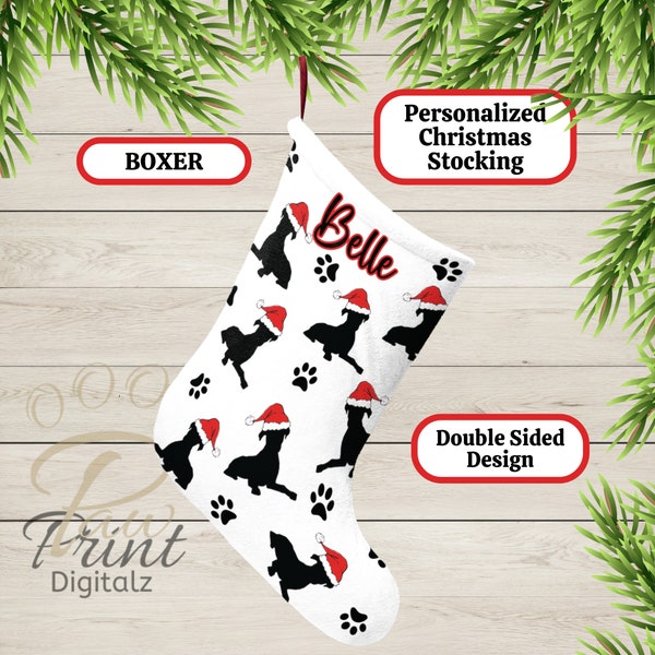 Personalized Boxer Stocking Christmas, Custom Pet Name Boxer Gift, Unique Holiday Home Mantel Decor Sock, Dog Breed Plush X-mas Decoration