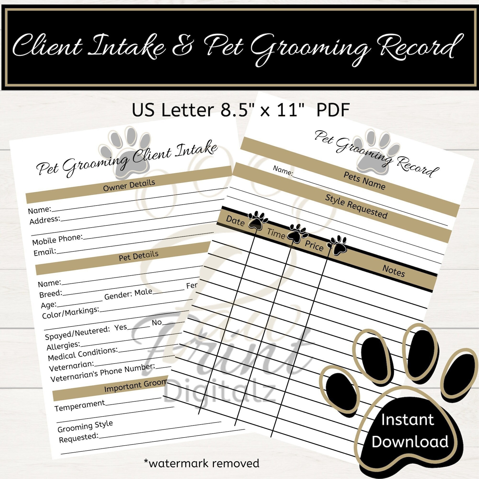 Groomer Forms Client Intake Form Pet Grooming Record Grooming Business ...