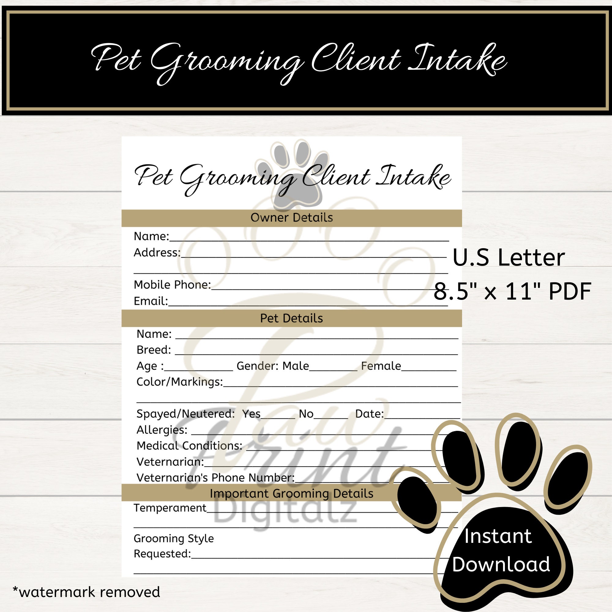 Groomer Forms Client Intake Form Pet Grooming Record Grooming Business ...
