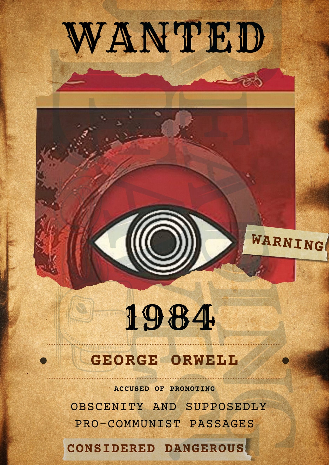 1984 by George Orwell Wanted Poster PDF & PNG - Etsy