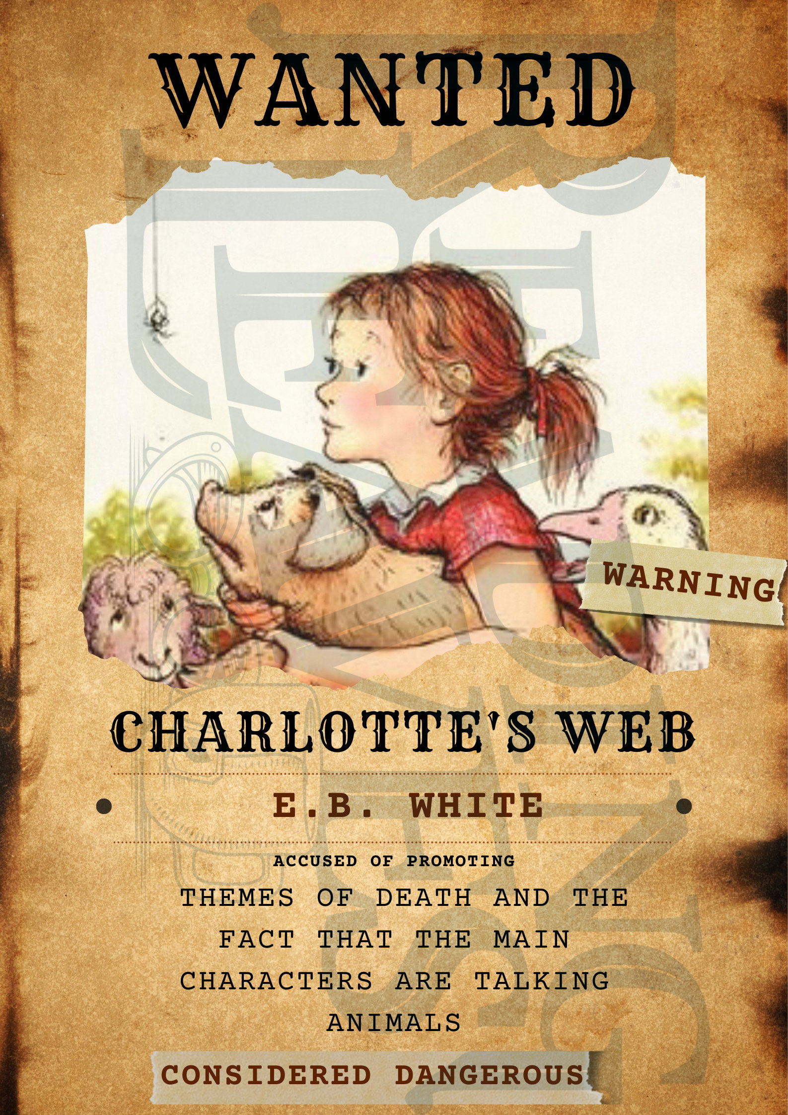 Charlotte's Web by E.B White Wanted Poster PDF & PNG - Etsy