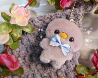 Kawaii Cute Fluffy Duck Keychain | Blushing Animal Plushie with Bow Charm | Japanese Style Soft Accessory | Animal Gifts for Friends