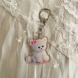 Cute Plushie Kitty Cat Acrylic Keychain | Kawaii Aesthetic Animal Charm | Realistic Toy Accessory Gifts for Her