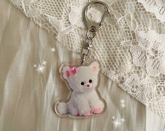Cute Plushie Kitty Cat Acrylic Keychain | Kawaii Aesthetic Animal Charm | Realistic Toy Accessory Gifts for Her