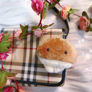 Kawaii Blushing Fluffy Shiitake Mushroom Plush Keychain | Cute Gifts for Food Lovers | Cottage Core Charm Accessory | Anime Cartoon Pendant