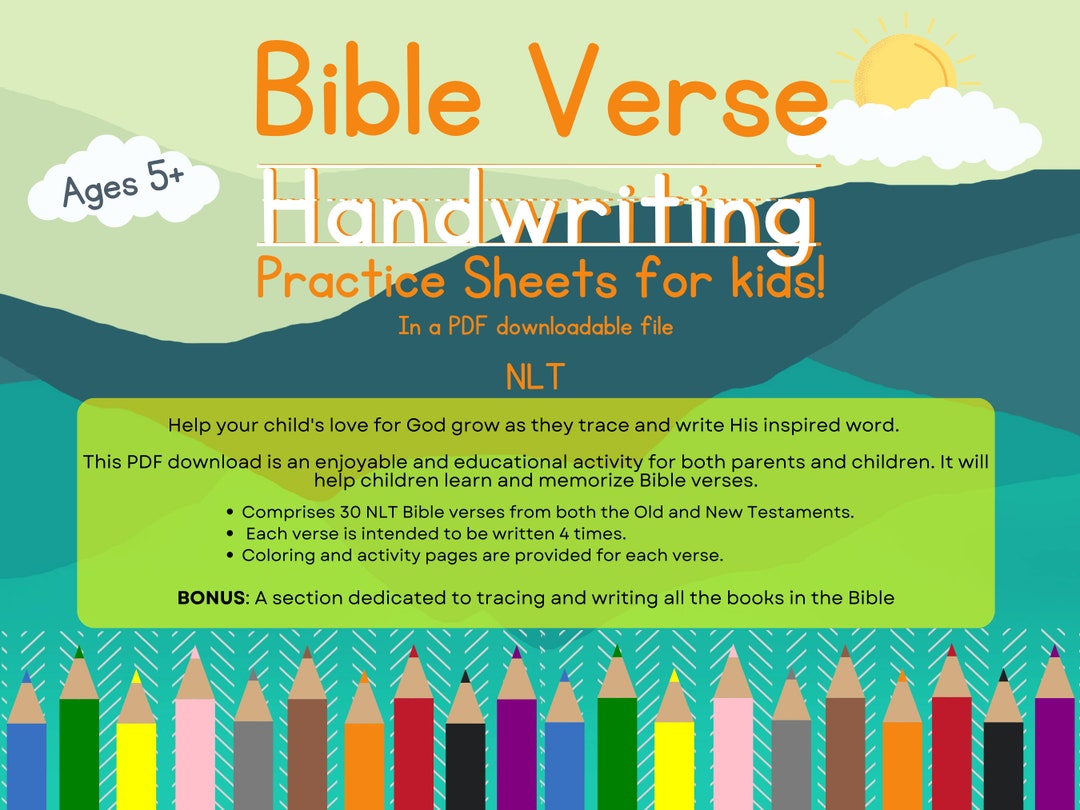 Bible Verse Handwriting Practice Sheets for Kids Etsy