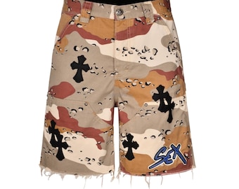 CH Leather covered camouflage shorts