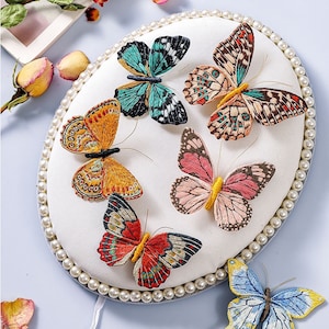 Full embroidery kit. Insect DIY beginner hoop art craft. Adult anxiety/stress relief butterfly gift image 1