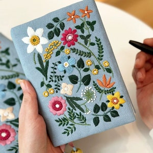 Embroidered Book Cover DIY Kit: Floral Design, Beginner Friendly