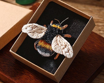 Full embroidery kit. Insect DIY beginner hoop art craft. Adult anxiety/stress relief Bees gift