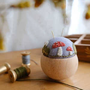 Mushroom Sewing Storage Embroidery Kit - DIY Craft Kit with All Materials and Tutorial For Beginner