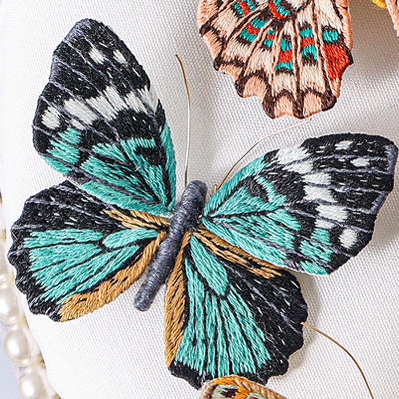 Full embroidery kit. Insect DIY beginner hoop art craft. Adult anxiety/stress relief butterfly gift B