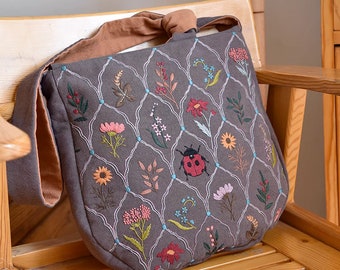 Bag full embroidery kit - DIY Craft Kit with All Materials and Tutorial For Beginner - Handmade gift