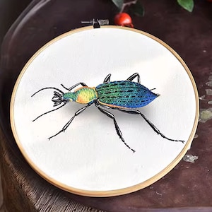 Full embroidery kit. Challenging embroidery. Insect DIY hoop art craft. Adult anxiety/stress relief Beetle gift