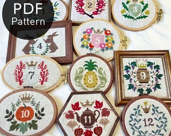 PDF Pattern - 12 embroidery pattern,four seasons embroidery patterns, Pattern PDF Download,Digital Download,Pattern with Number