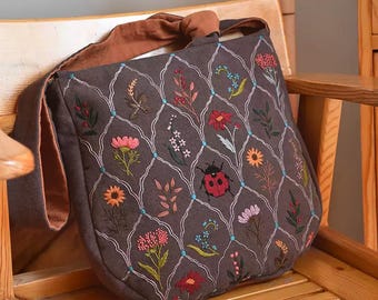 Plants and Ladybugs Bag Embroidery Kit for Beginners – DIY Hand Embroidery Craft