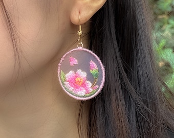 Earring embroidery kits, floral pattern designs, DIY jewelry, DIY Craft Kit with All Materials and Tutorial For Beginner