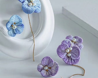 Kit de pendientes con bordado de flores 3D: regalo artesanal con tutorial