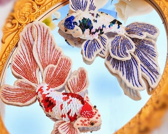 Goldfish Full Embroidery Kit: Lucky Carp Brooch, Beginner Craft, Two colors available