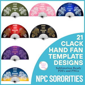 21 Clack Hand Fan Template Designs National Panhellenic Conference Sororities Trail Ride Line Dance Clack Fans Sublimation PDFs and PNGs