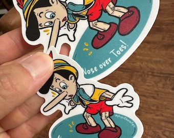 Naklejka z fizjoterapią: Nos nad palcami, zabawny humor o równowadze